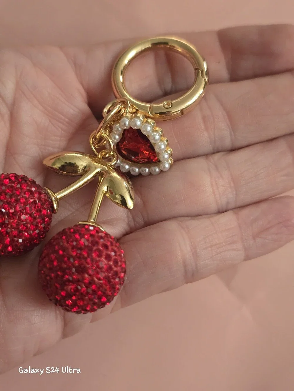 Cherry Heart Bag Charm/ Keychain NEW